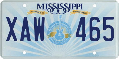 MS license plate XAW465