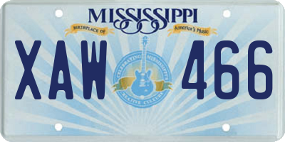 MS license plate XAW466