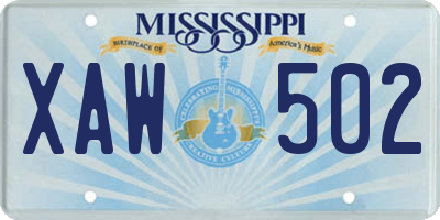 MS license plate XAW502