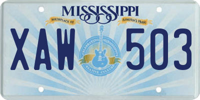 MS license plate XAW503