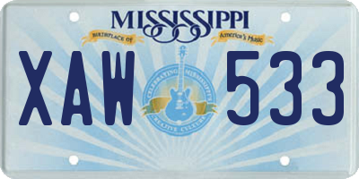 MS license plate XAW533