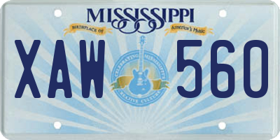MS license plate XAW560