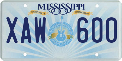 MS license plate XAW600