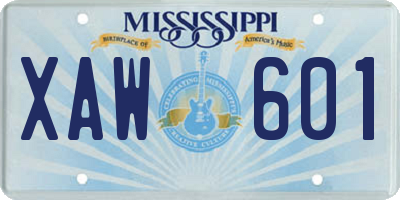 MS license plate XAW601
