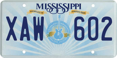 MS license plate XAW602