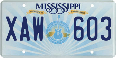 MS license plate XAW603