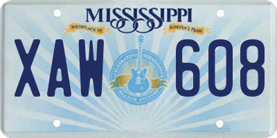 MS license plate XAW608