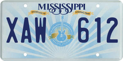 MS license plate XAW612