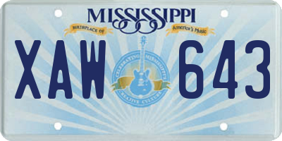 MS license plate XAW643