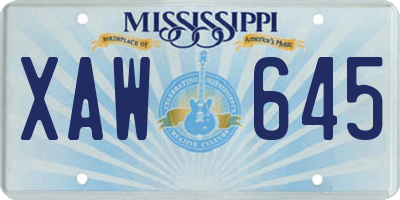 MS license plate XAW645