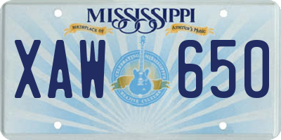 MS license plate XAW650