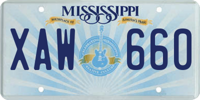 MS license plate XAW660