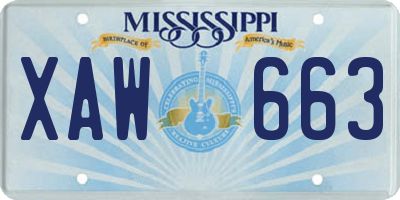 MS license plate XAW663