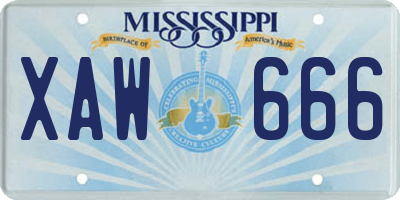 MS license plate XAW666
