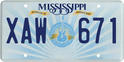 MS license plate XAW671