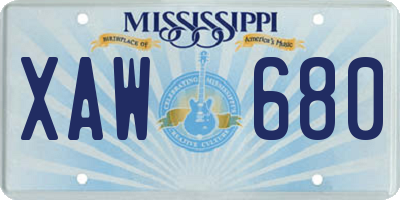 MS license plate XAW680