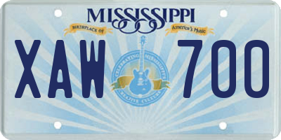 MS license plate XAW700