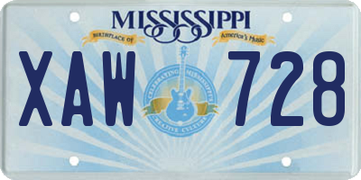 MS license plate XAW728