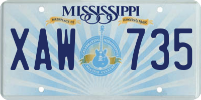 MS license plate XAW735