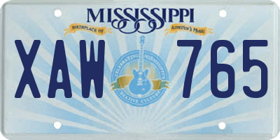 MS license plate XAW765