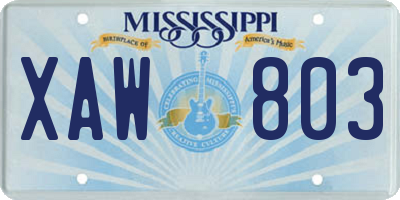 MS license plate XAW803