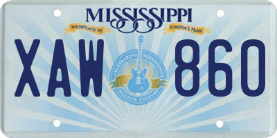 MS license plate XAW860