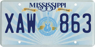 MS license plate XAW863
