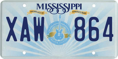MS license plate XAW864