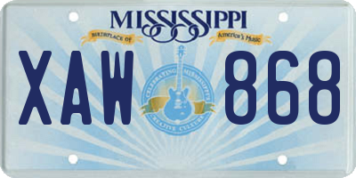 MS license plate XAW868