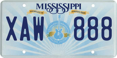 MS license plate XAW888
