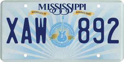 MS license plate XAW892