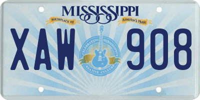 MS license plate XAW908