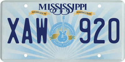 MS license plate XAW920