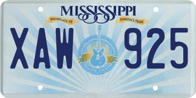 MS license plate XAW925