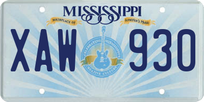 MS license plate XAW930