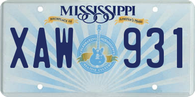MS license plate XAW931