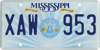 MS license plate XAW953