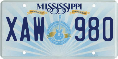 MS license plate XAW980