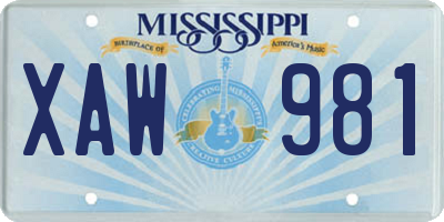 MS license plate XAW981