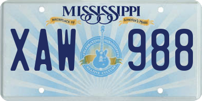 MS license plate XAW988