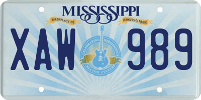 MS license plate XAW989