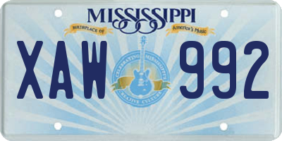 MS license plate XAW992