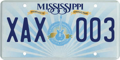MS license plate XAX003