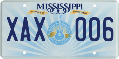 MS license plate XAX006