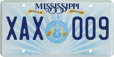 MS license plate XAX009