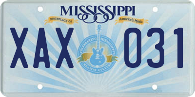 MS license plate XAX031