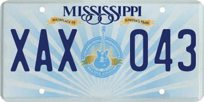 MS license plate XAX043