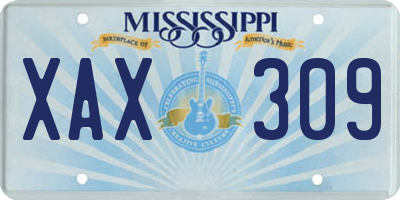 MS license plate XAX309