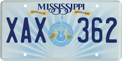 MS license plate XAX362
