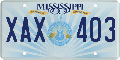 MS license plate XAX403